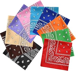 10 Bandanas Unisex, 55x55cm, Algodón/Nailon, Multiusos (Cabeza/Cuello/Pelo), Estampado Paisley/Colorido, Para Hombre/Mujer/Niño