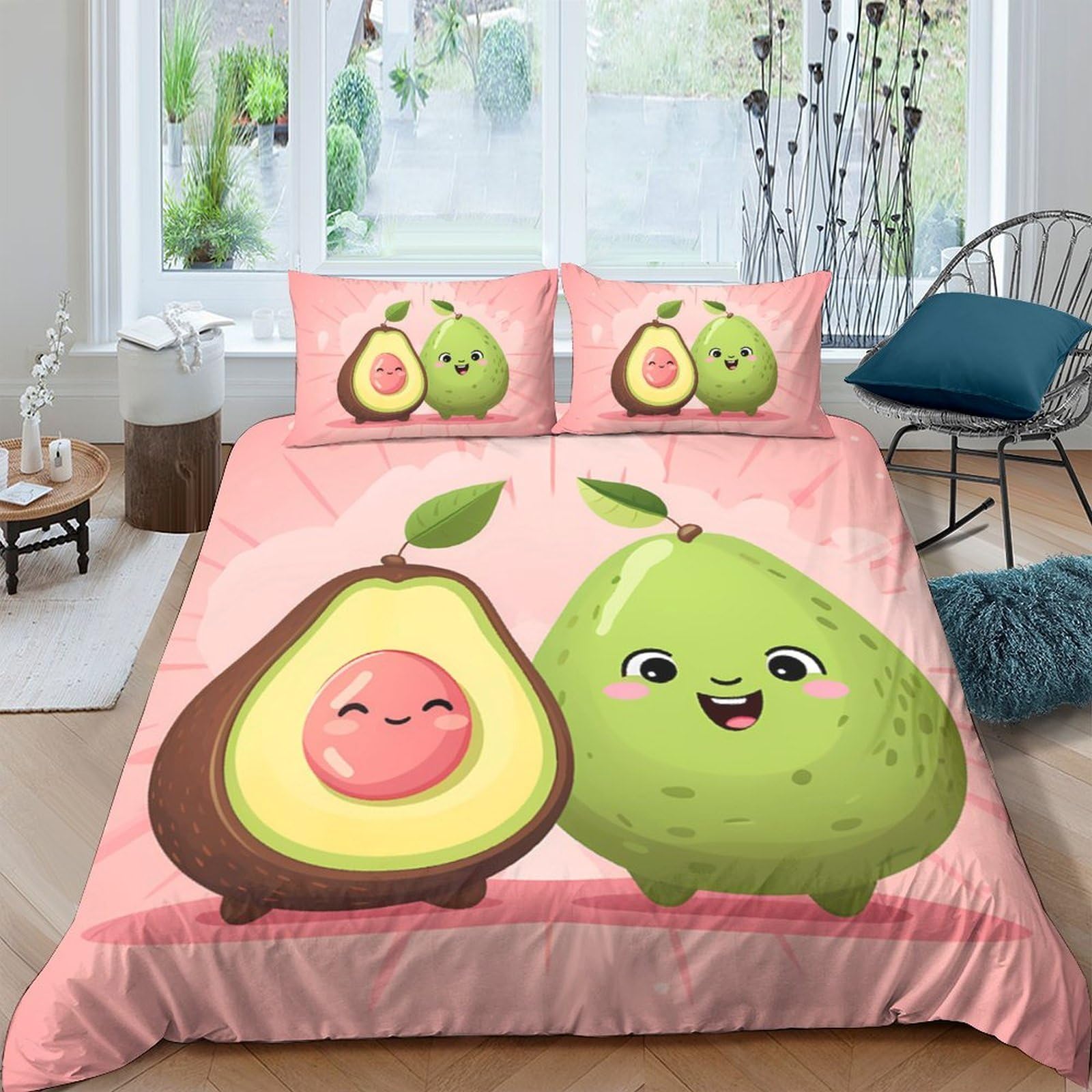 Ctjqhvkz Style-1 3D Printed Cartoon Avocado Fitted Sheet Microfiber Soft Pink Fruit Mattress Cover For Bedroom Dorm Decor Single（135X200cm）