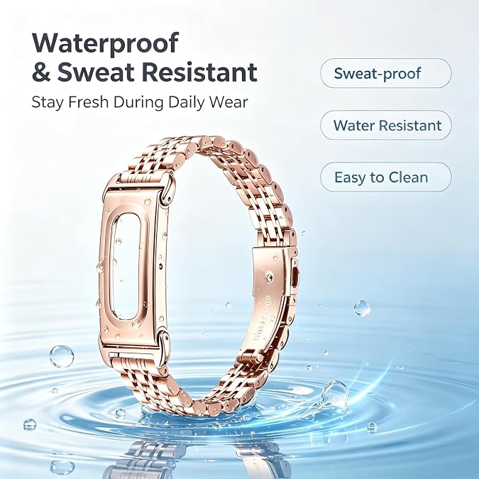 Stainless Steel Watch Band Compatible with Google Fitbit Air, Adjustable Replacement Metal Bracelet Strap with Dual Push-Button Hidden Safety Clasp for Men Women, Fit Wrist 5.5-8.1 Inches