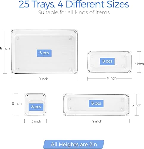 Miniatura 9 de Ravinte Organizador de cajones de plástico, organizador de cajones de 4 tamaños, organizador de cajones de cocina con almohadillas antideslizantes,