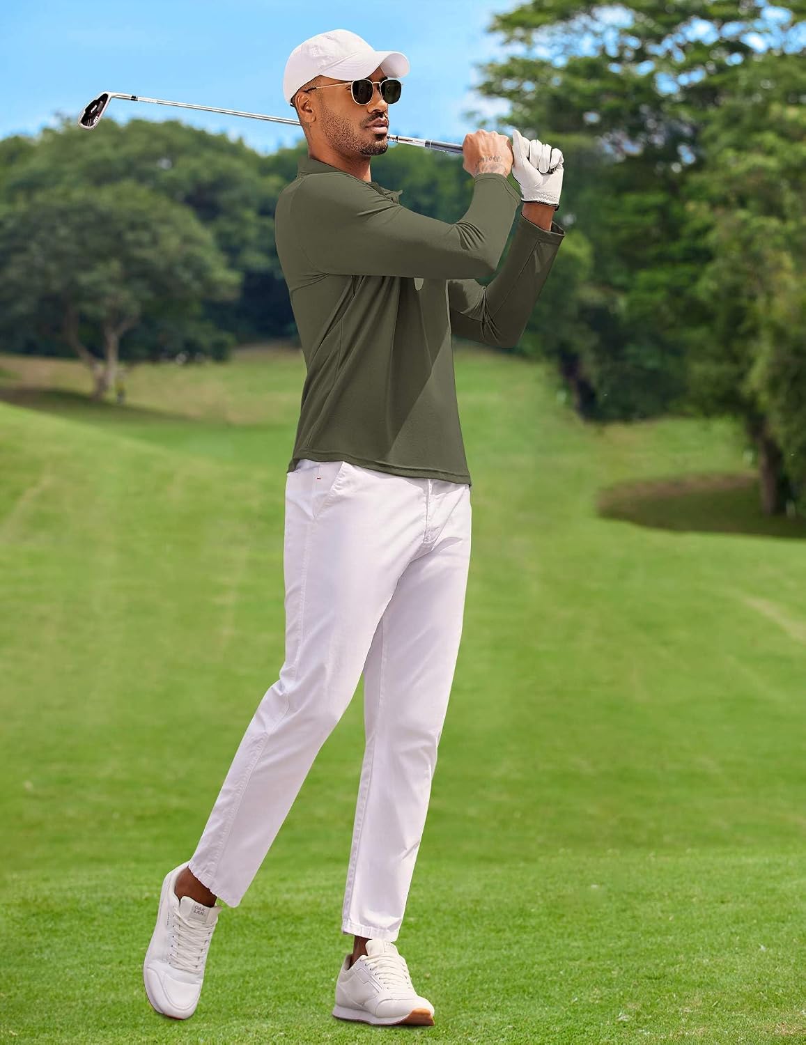 COOFANDY Men's Polo Shirt Long Sleeve Moisture Wicking Golf Shirts Sun Protection Collared Work Shirts