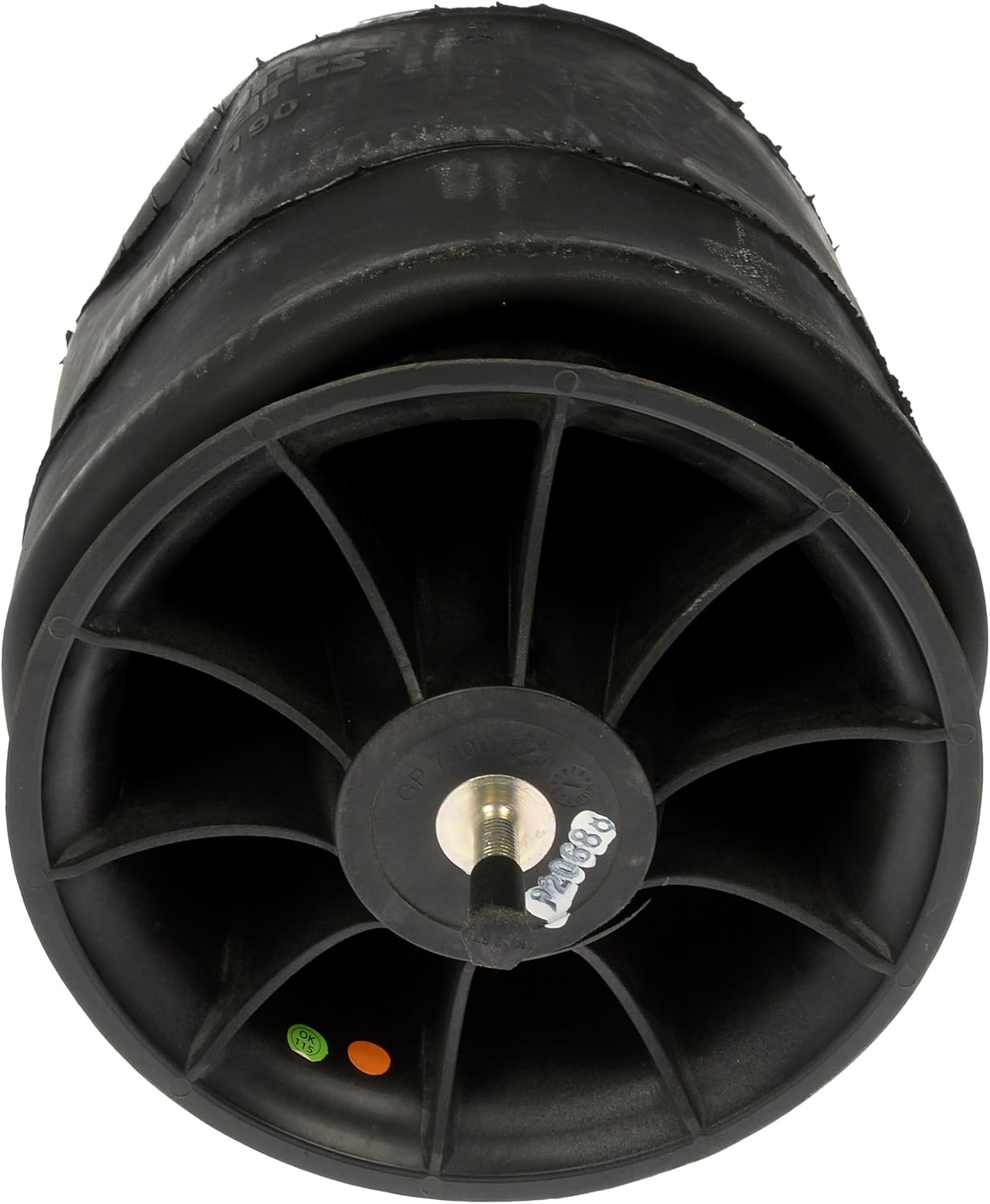 Dayton Parts 452-1190L Air Spring, Rolling Lobe, Composite Piston, 14.17" Static Height, 9" Top Plate Diameter, 10" Piston Diameter, Two Stud w/Bracket Top Plate, One Stud Piston