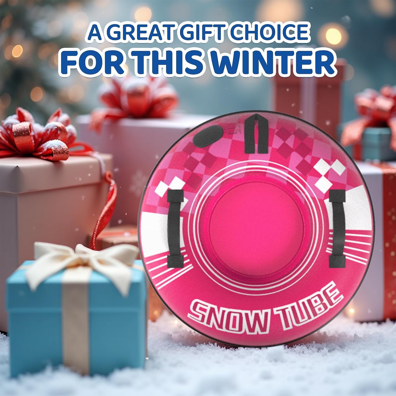 47 Inches Snow Tube with Canvas Cover,Inflatable Heavy Duty Snow Sled for Kids and Adults，Thickened Hard Bottom with Towable Pull Ring,Sledding Fun Winter Toys for Outdoor Sports