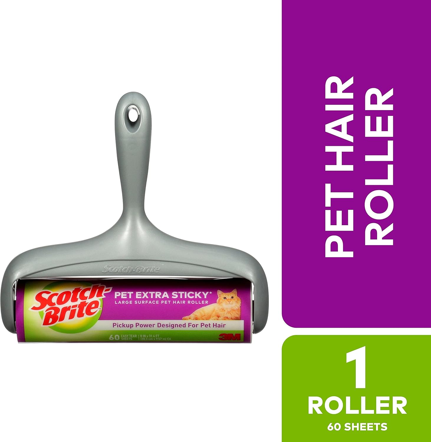 Scotch-Brite Pet Extra Sticky Large Surface Roller, Designed for Pet Hair, 60 Sheets : Pet Supplies