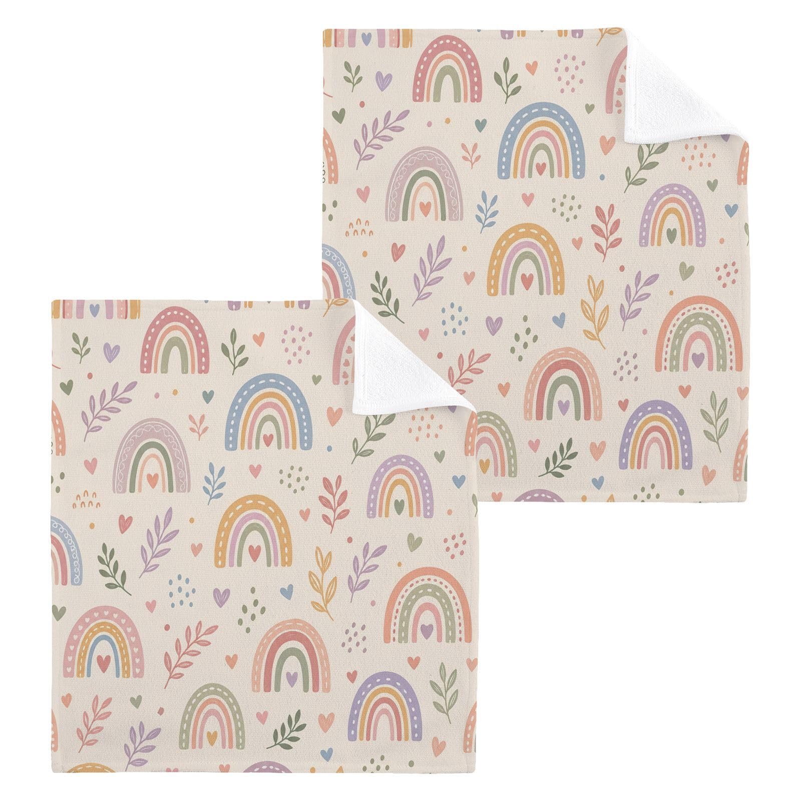 BOESI Pastel Rainbow 12x12in Cotton Washcloth,Soft Absorbent Face Towel