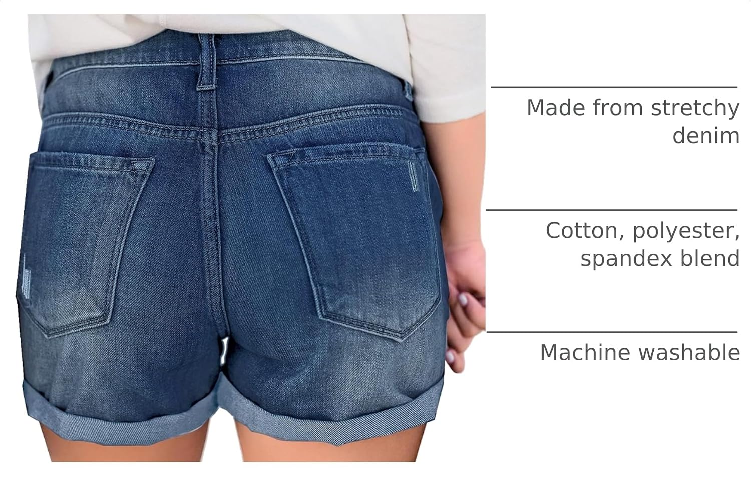 luvamia Women's Ripped High Waisted Denim Shorts Stretchy Cuffed Hem Jean Shorts image 4