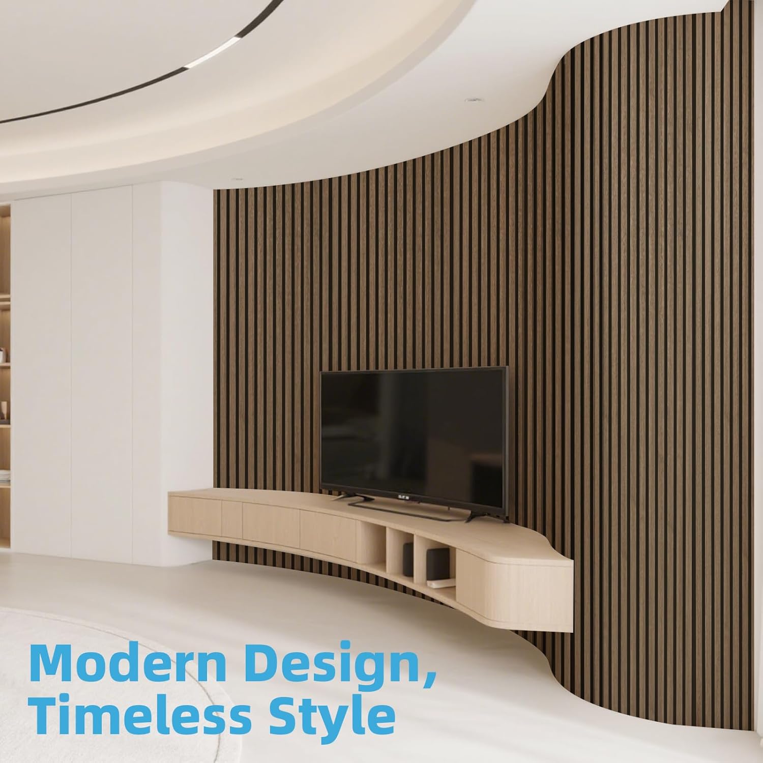 Art3d 2-Pack Acoustic Wood Slat Wall Panel with Roll-Flat Design - 95.3 x 23.8 Inch Sound Absorbing Panels for Living Room Columns Corridor Curved Wall Decor, Ebony 2-Pack - 95.3 x 23.8 Inch Ebony