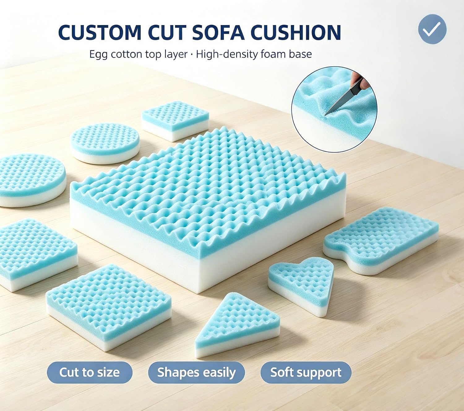 Egg Crate Memory Foam Couch Cushion Replacement for Sofa 24"x24"x6"