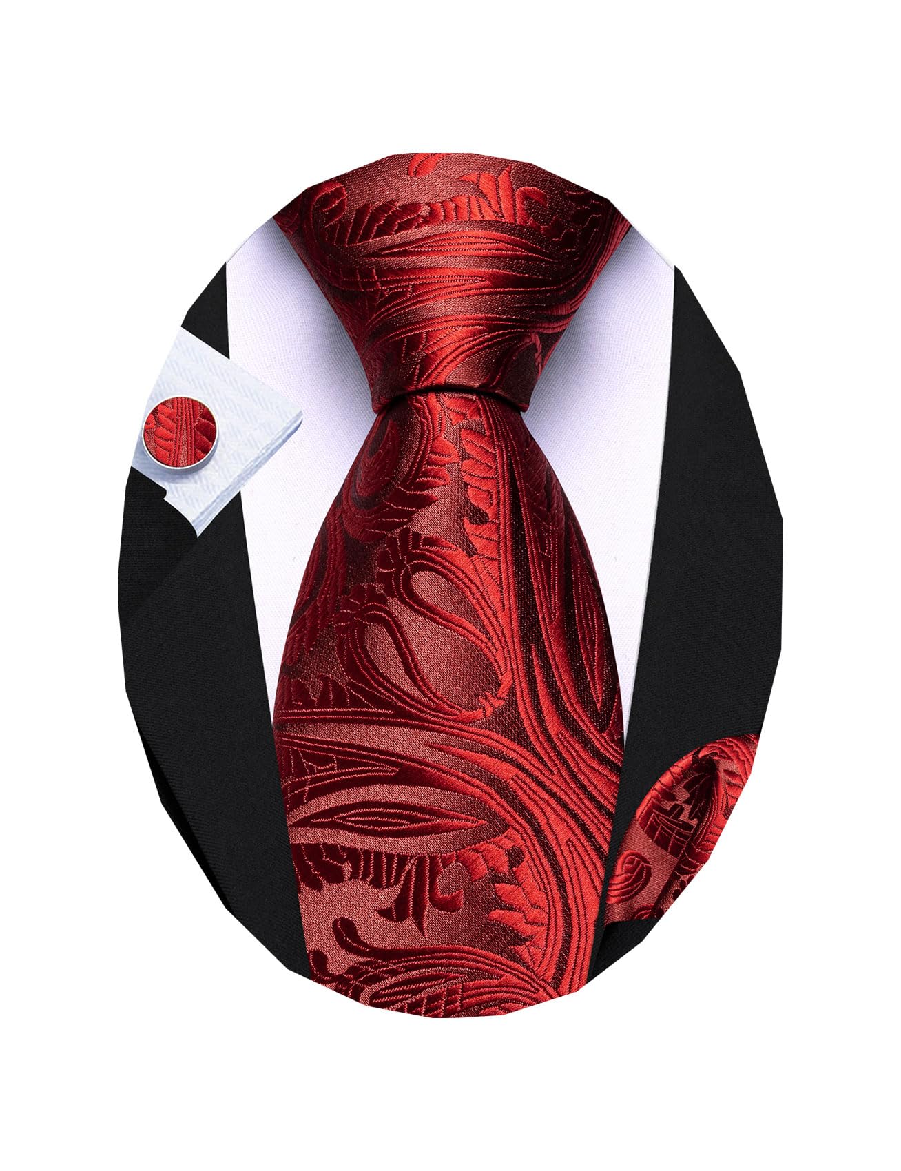 Barry.Wang Men Tie Sets Paisley Silk Necktie Pocket Square Cufflinks