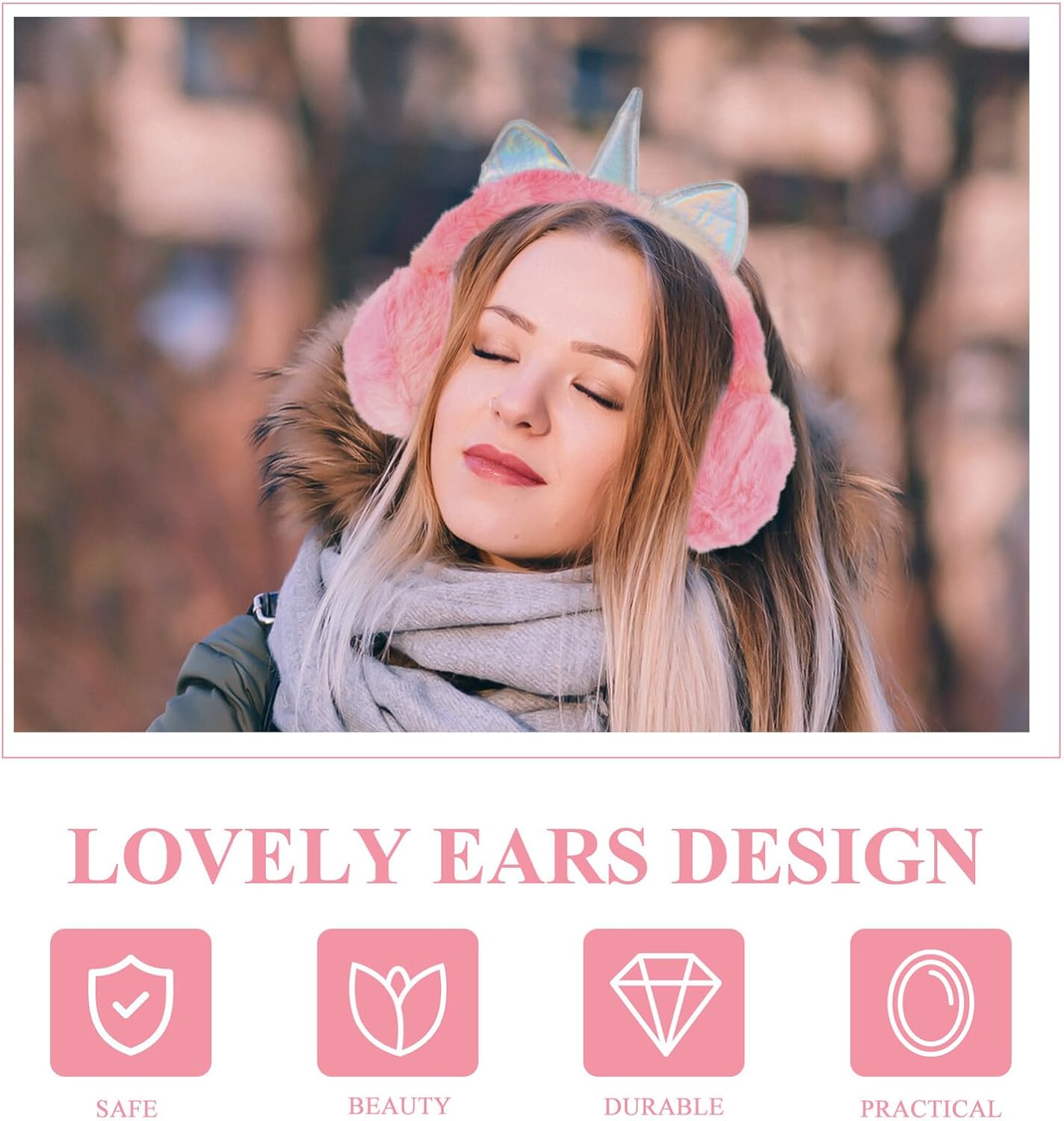 Unicorn Earmuffs Winter Ear Warmer Plush Windproof Ear Cover for Outdoor Cold Weather Pink Cute Cartoon Accessories