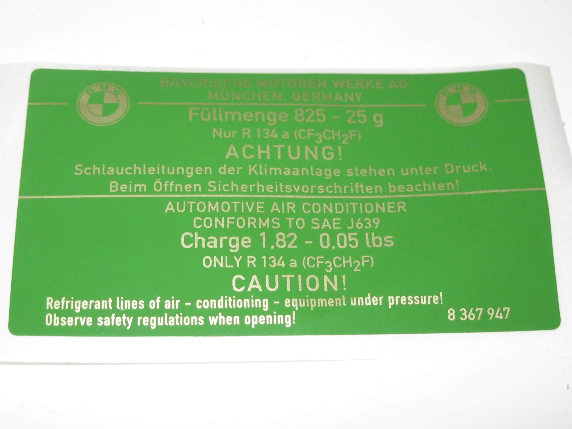 BMW E36 Aircon R134a Recharge Guide Label Sticker 64508367947 