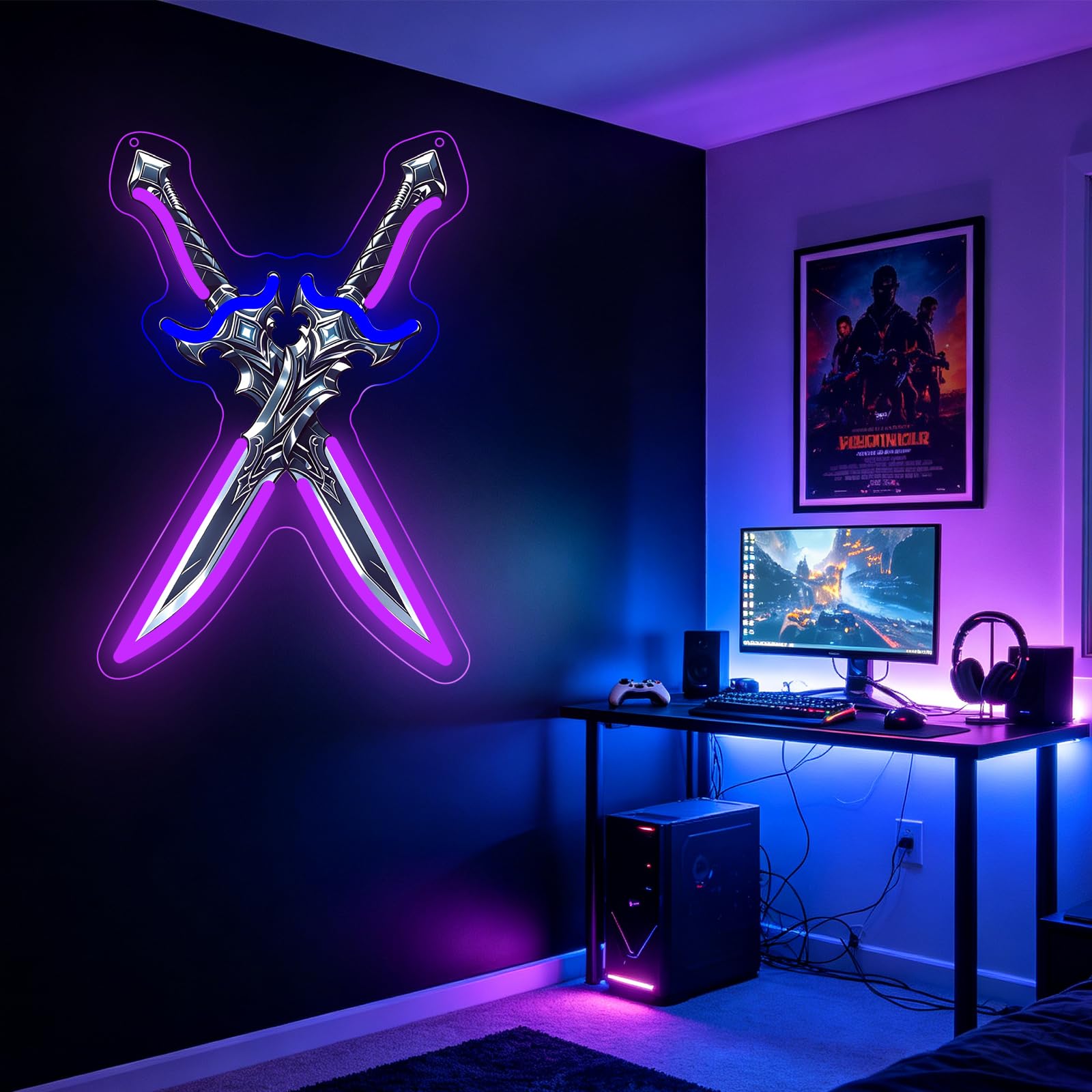 Schwert Neon Schild Anime LED Schild Lampe für USB Wanddekoration Game Neonlicht Sign für Gaming Zimmer Hobbyraum Schlafzimmer Man Cave Deko für Teens Männer Lady Jungen Geschenk
