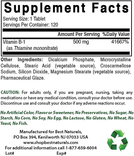 Miniatura 2 de Best Naturals Vitamina B1 como mononitrato de tiamina 500 mg y vitamina B2 (riboflavina) 400mg