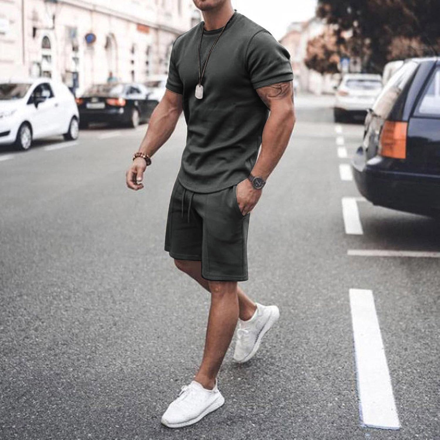 Men 2 Piece Outfits Summer Casual Crew 
