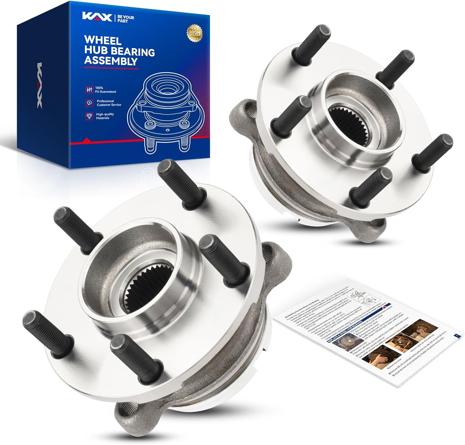 KAX 513296 2PCS Front Wheel Hub Bearing Compatible with Infiniti JX35 2013,5 Lugs Wheel Bearing and Hub Assembly