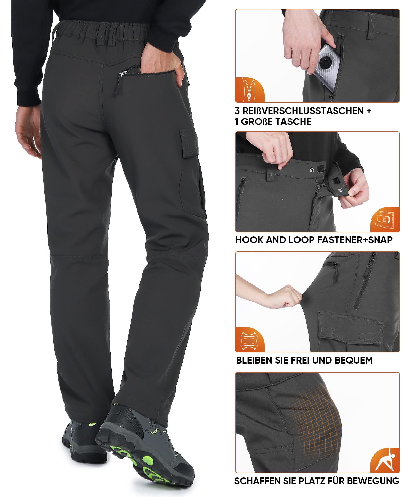 Pantalon de ski thermique pour homme - Pantalon de neige : imperméable et doublé - Pantalon d'hiver Softshell pour l'hiver et le snowboard