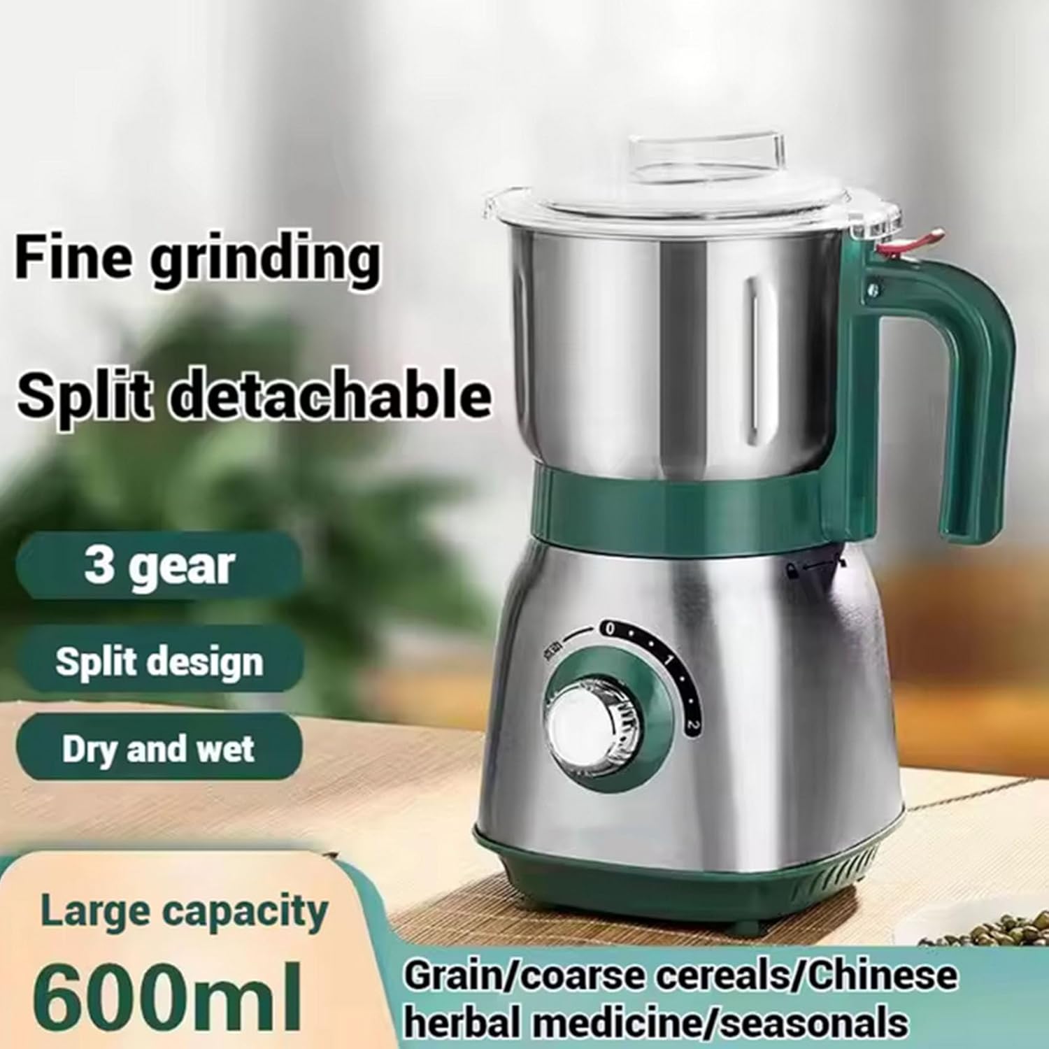 500W Wet & Dry Grinder Coffee Mill,Food Processor with 3 Removable Stainless Steel for Grains, Beans And Spices Processing