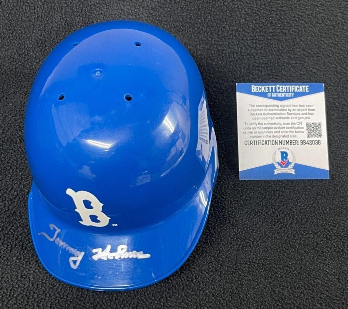 Tommy Holmes Signed Boston Braves Mini Batting Helmet Beckett COA - Autographed MLB Helmets