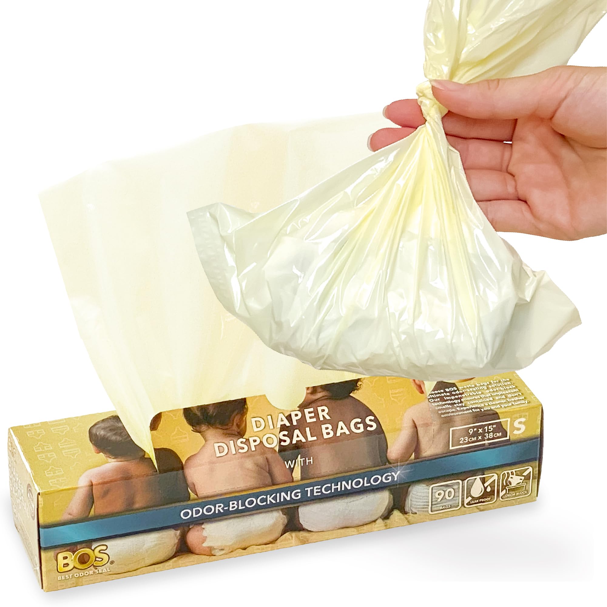 BOS, Odor-Sealing Dirty Diaper Trash Bags - Disposable Bags - Scent & Smell Free (Color: Cream Yellow) (Pack of 1)