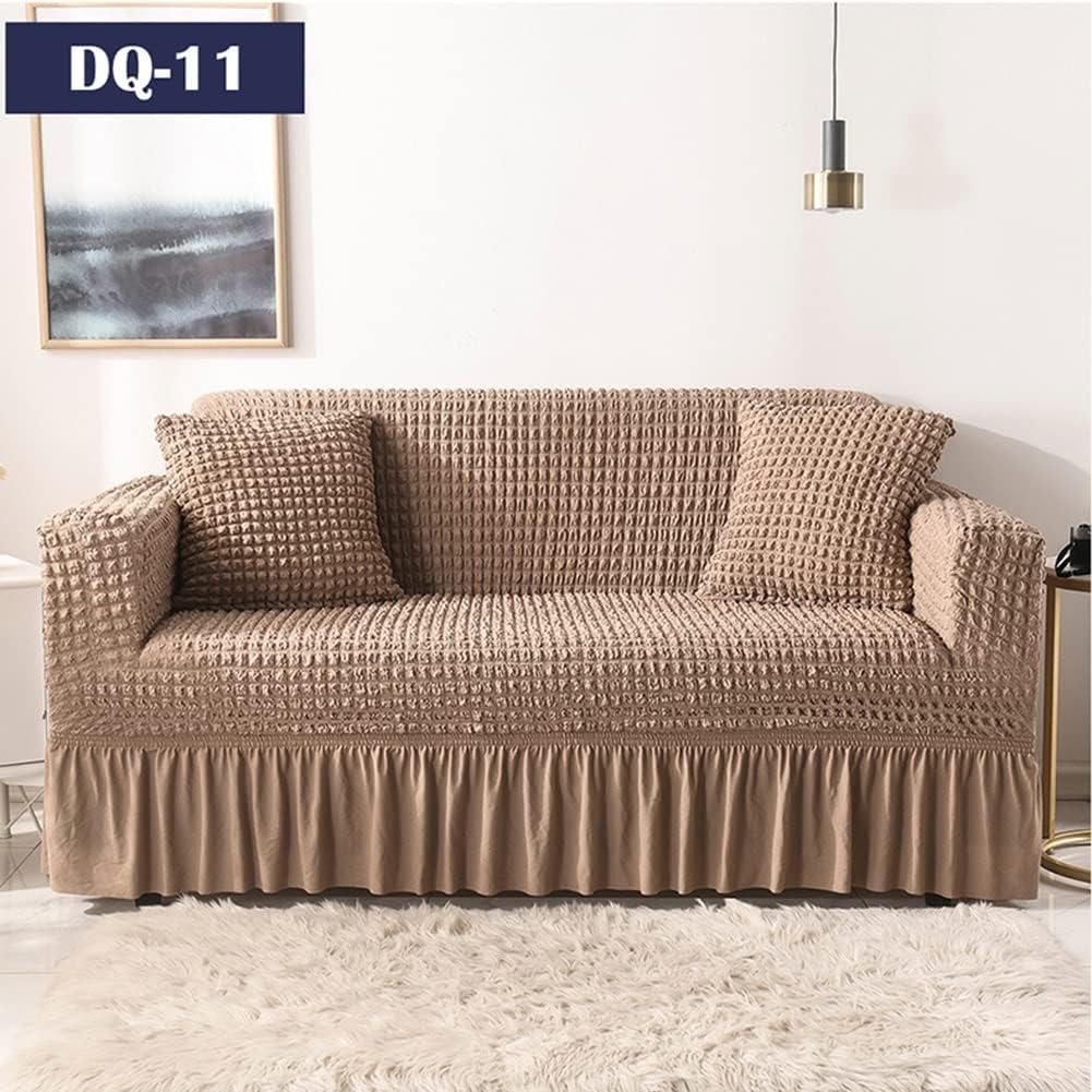 Seersucker Sofa Cover for 1/2/3/4 Seater, 3D Bubble Lattice Couch Slipcover with Skirt, Universal Washable Stretch Armrest Sofa Cover Furniture Protector (Color : Camel, Size : 1 Seater)