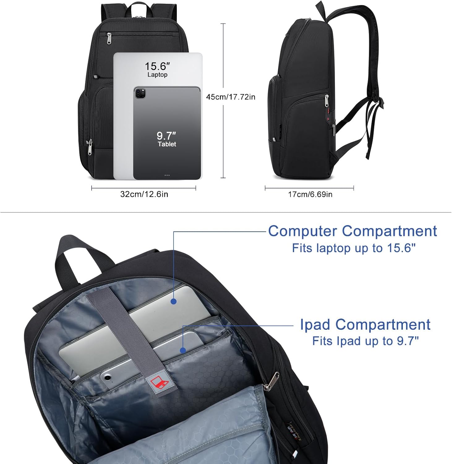 WYCY Laptop Backpack for Men - Holiday Gift, Anti Theft Computer Bag for Travel, Work, College, Leisure Daypack Backpack, Mochilas Para Hombres, 15.6 Inch, Black
