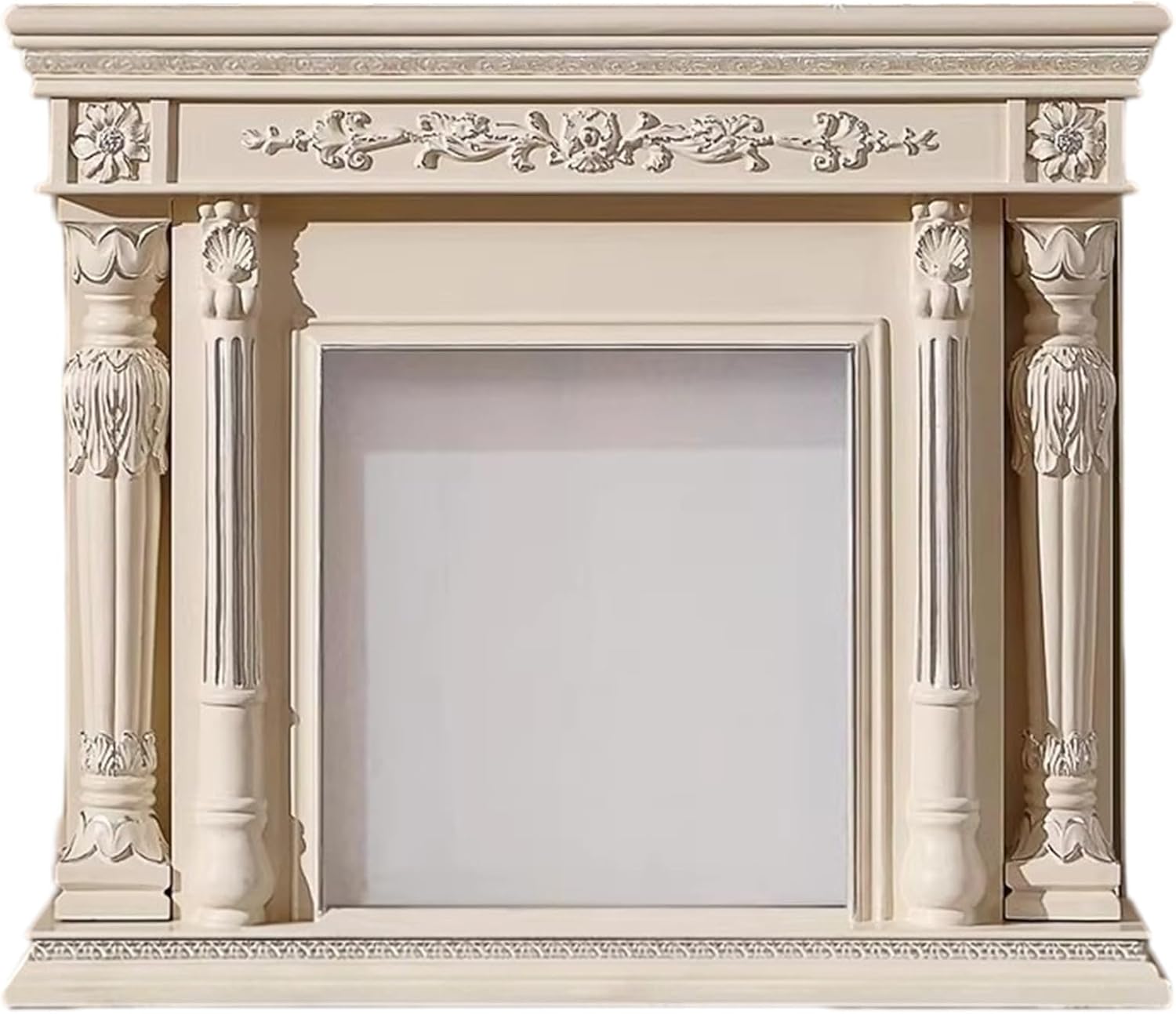 Fireplace Mantel Surround Traditional Decorative Fireplace Surround with Solid Oak Frame Classic Ornate(White)