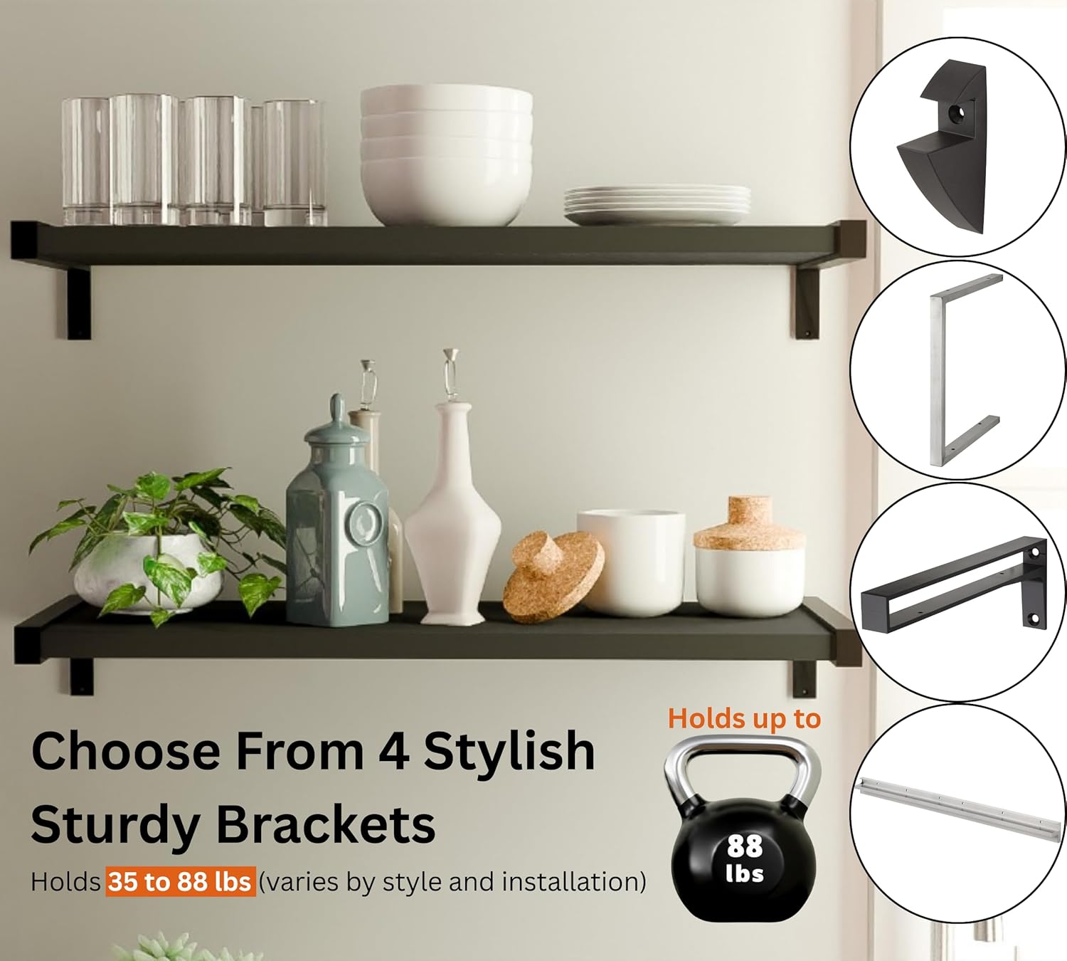 Sturdy Shelf and Bracket Kit Sturdy Stylish Supports - Ideal Bathroom or Bedroom Shelves (White Shelf - Silver Clip Maxi Bracket - 17.7 x 11.8 in)