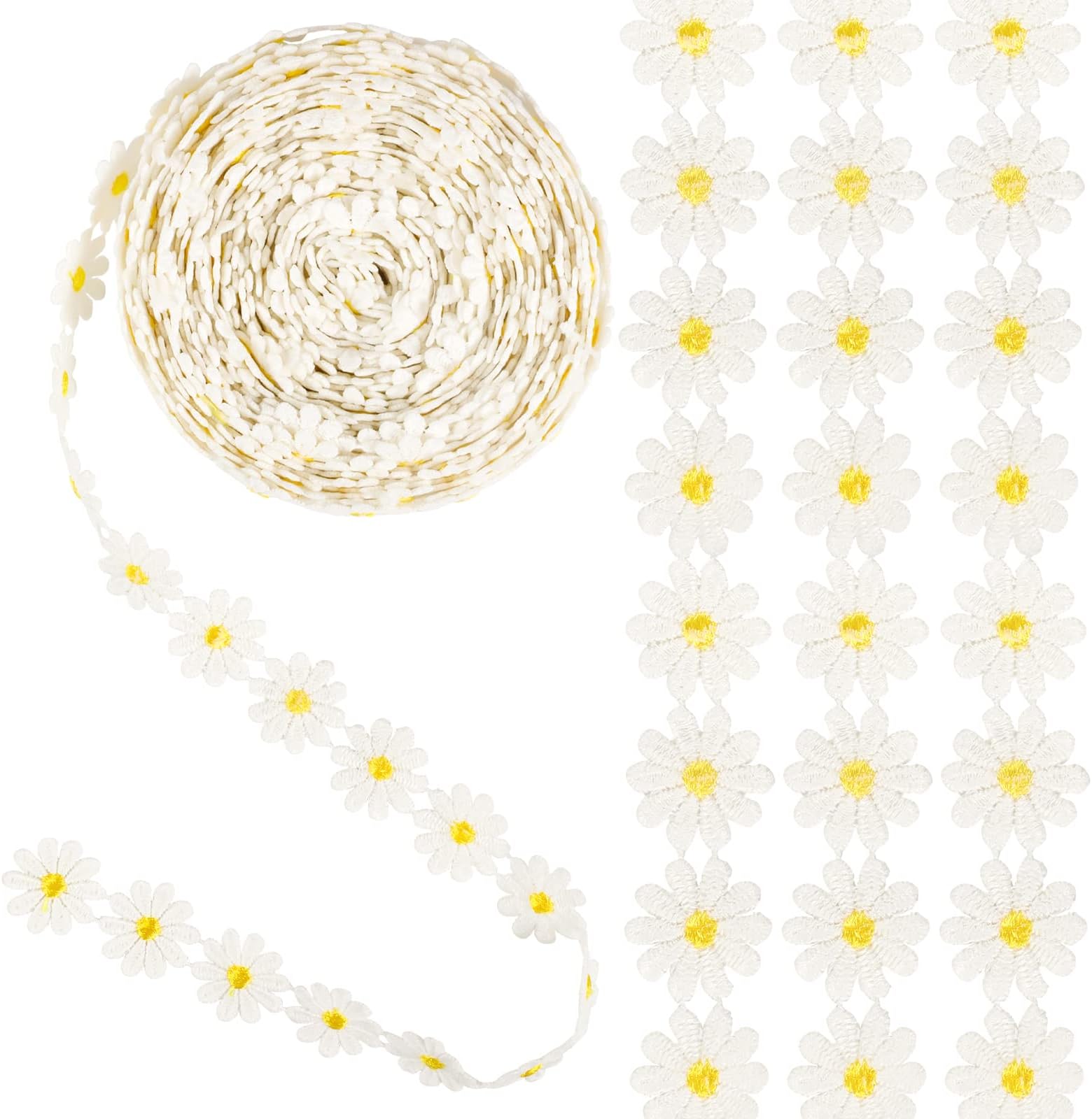 10 Yards Daisy Decorating Lace Trims, Daisy Sunflower Ribbon, for Sewing Embroidery and Art Craft Projects, Wedding Dresses, Women's Hair Band Decoration, Yellow