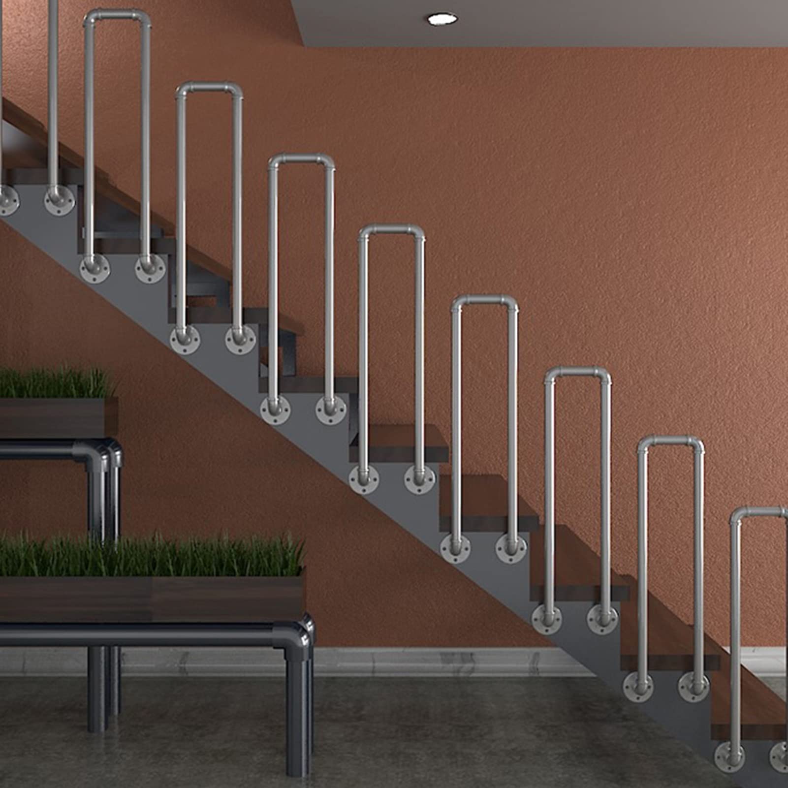 handlauf Edelstahl aussen Handlauf für Treppengeländer Rutschfester Haltegriff aus Metall 33 bis 107 cm U-förmiges Industriegeländer aus Eisenrohr Sicherheitsstützgriff für Treppengeländer