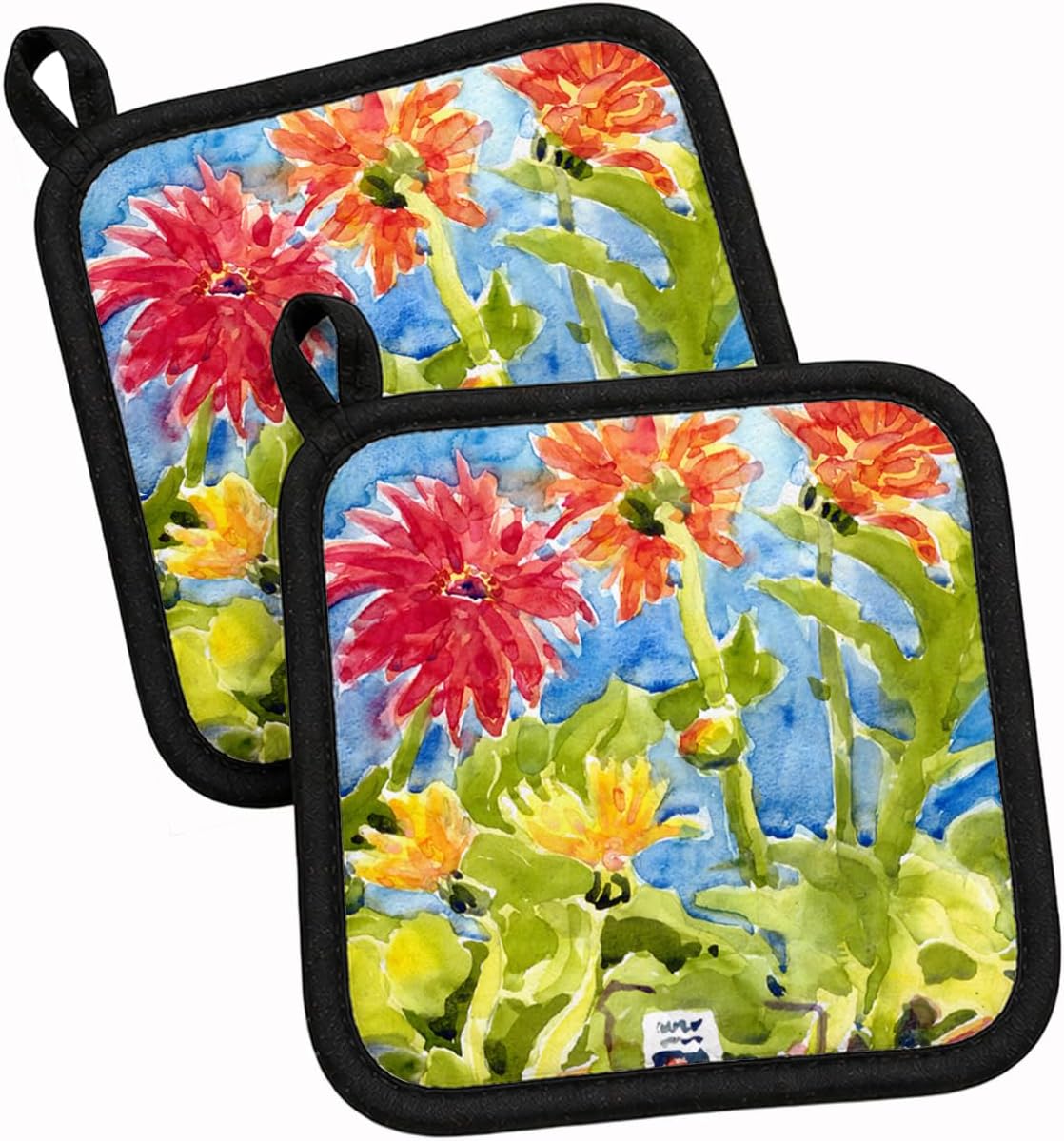 Caroline's Treasures 6038PTHD Flower - Gerber Daisies Pair of Pot Holders Kitchen Heat Resistant Pot Holders Sets Oven Hot Pads for Cooking Baking BBQ, 7 1/2 x 7 1/2