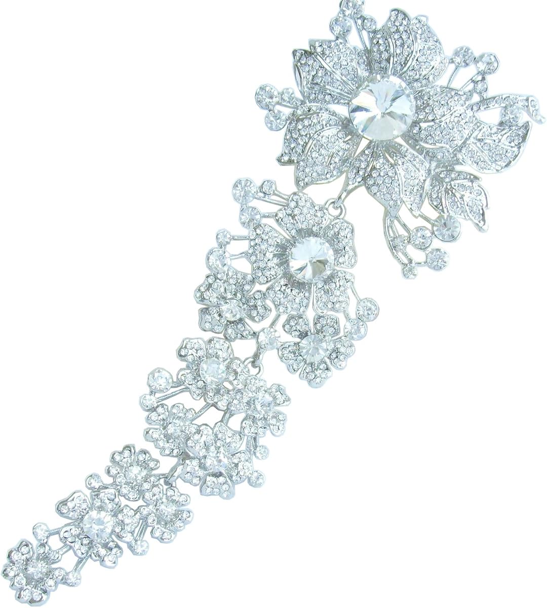 7.28" Stylish Long Orchid Flower Brooch Pin Austrian Crystal BZ4704