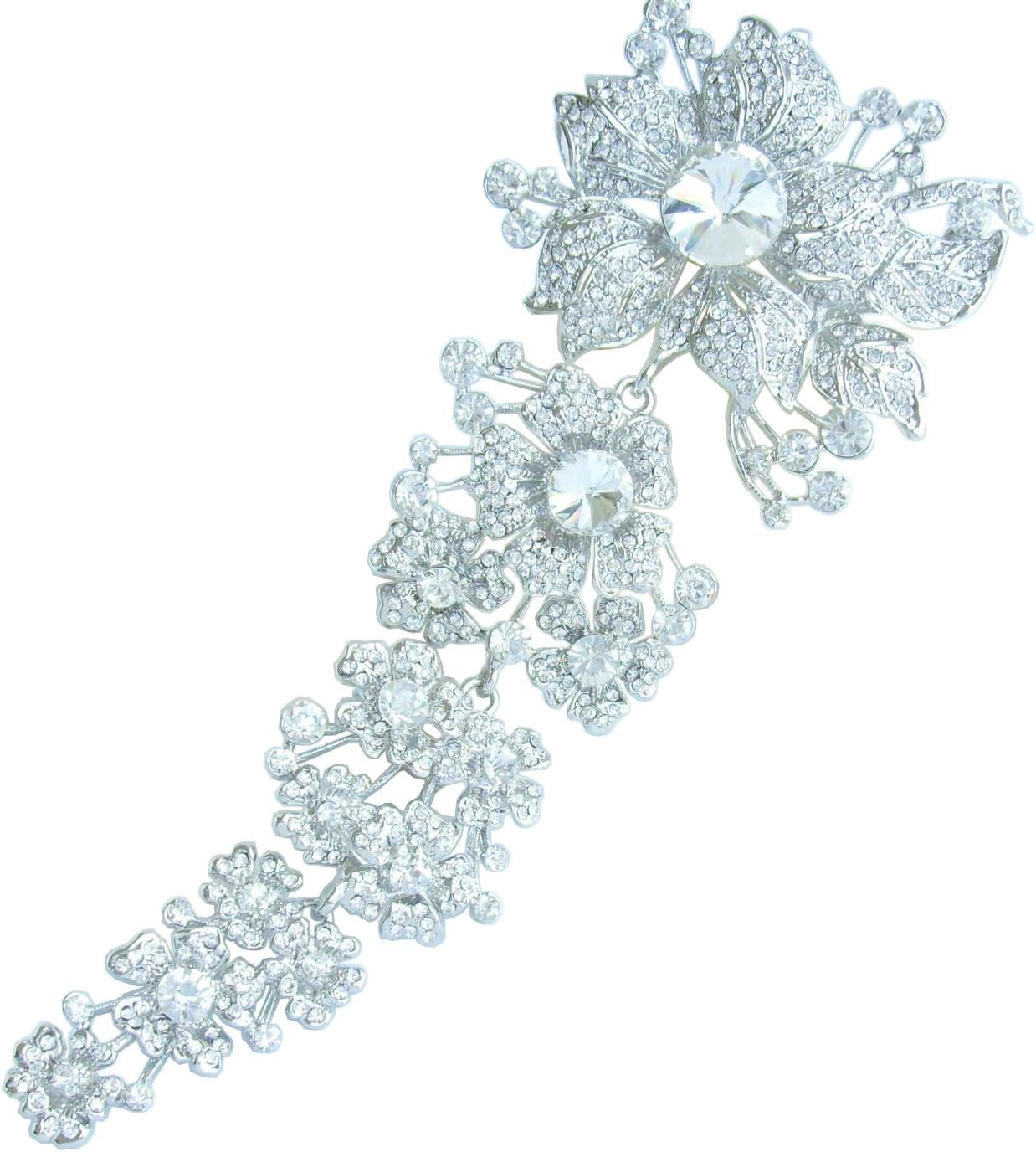 7.28" Stylish Long Orchid Flower Brooch Pin Austrian Crystal BZ4704