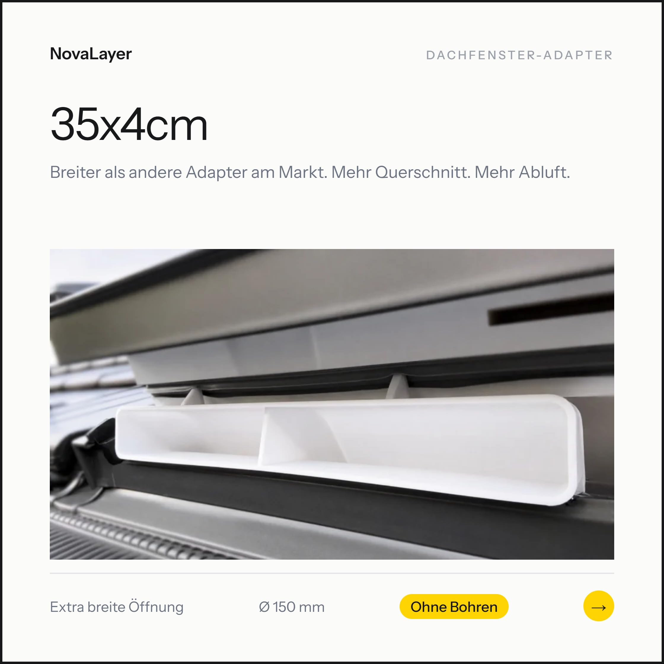 Fenster Adapter Klima Abluft extra breit und flach – Reduzierstück Ø150mm auf schmale Öffnung 35×4,5cm – Passend für mobile Klimaanlagen – 3D-Druck – Made in Austria