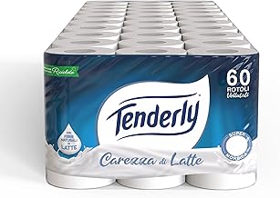 Tenderly Carezza di Latte, 60 Rolls of Super Soft Toilet Paper (10 Packs of 6 Rolls), 2 Ply 250 Sheets per Roll, Made with 100% Natural Milk Fibres, Made in Italy