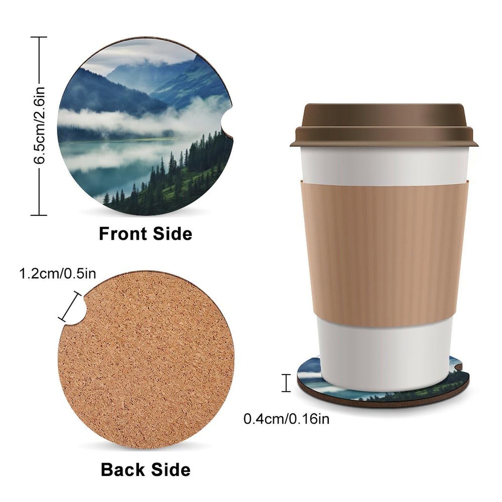 4 PCS Car Cup Holder Coasters Foggy Mountains Landscape Non-Slip Car Coasters Car Interior Accessories for Women Men