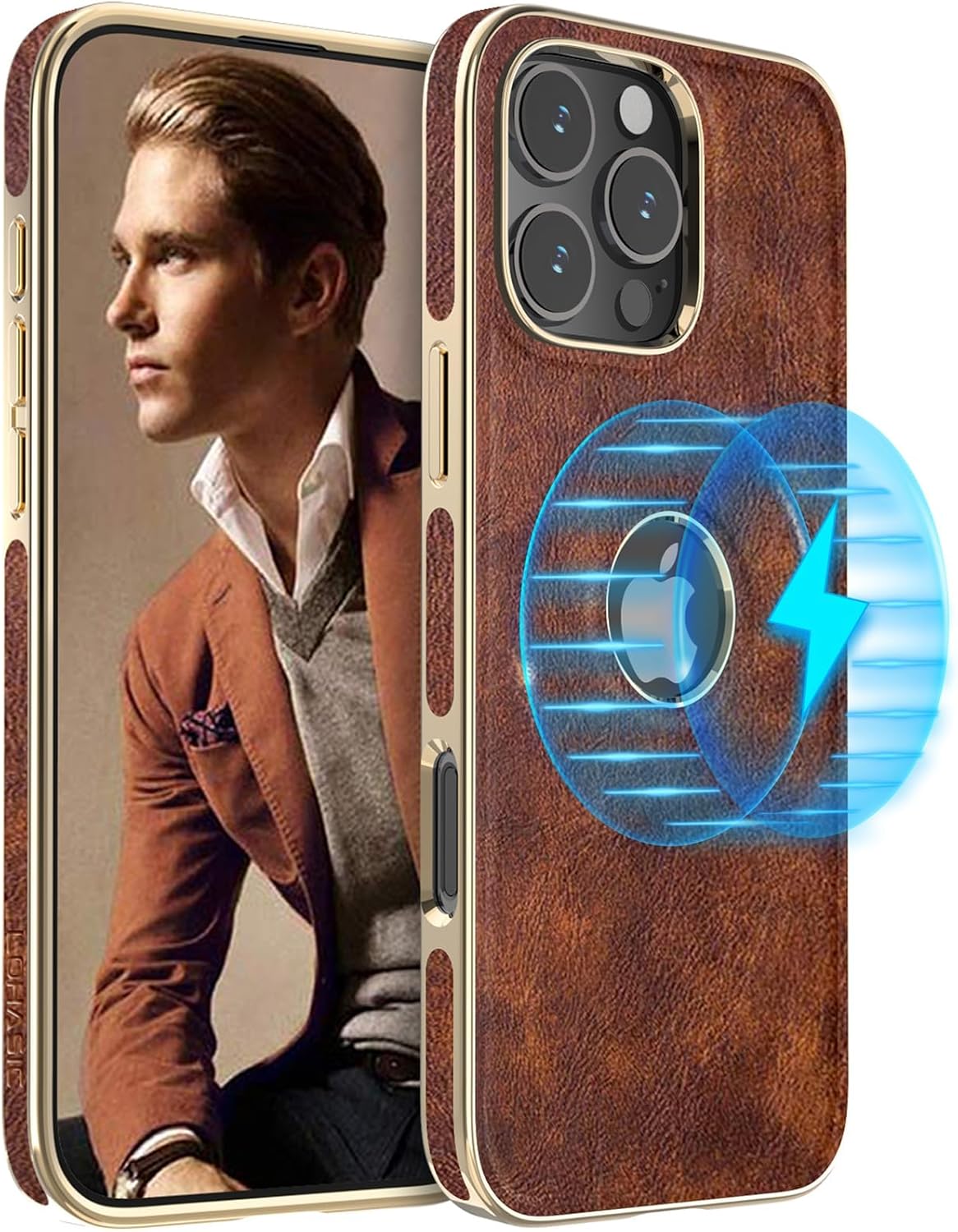 LOHASIC Designed for iPhone 16 Pro Max Case Compatible with MagSafe, Vegan Leather Slim Logo View Vintage Luxury Elegant Soft Grip Protective Cover Phone Case for iPhone 16 Pro Max 6.9" (2024) - Brown