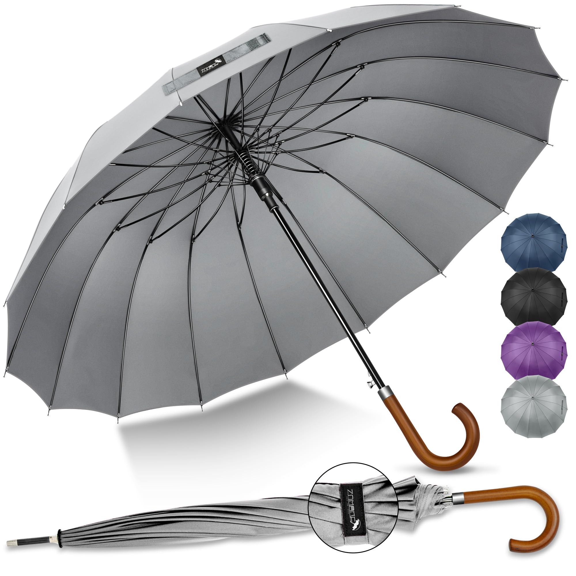 ZOMAKE Umbrella Wooden Handle,Large Umbrella Windproof Strong, Classic Walking Stick Umbrellas for Men Women,16 Ribs
