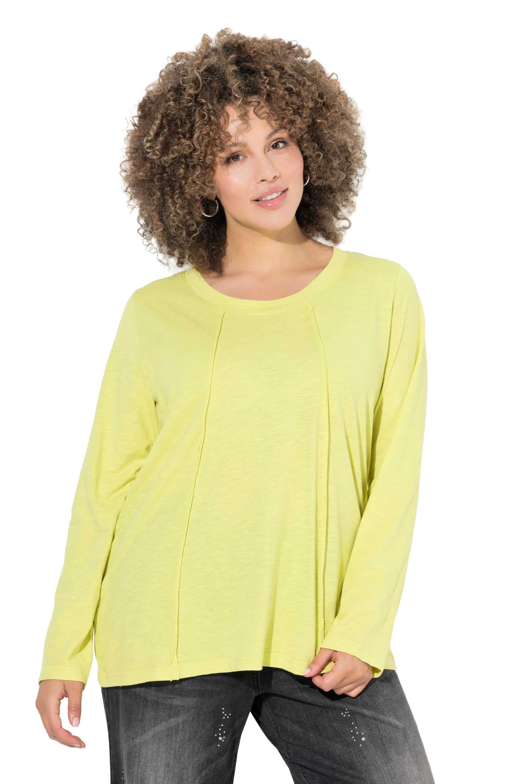 Ulla Popken Damen große Größen Übergrößen Plus Size Shirt, offenkantige Nähte, Classic, Rundhals, Langarm 845194