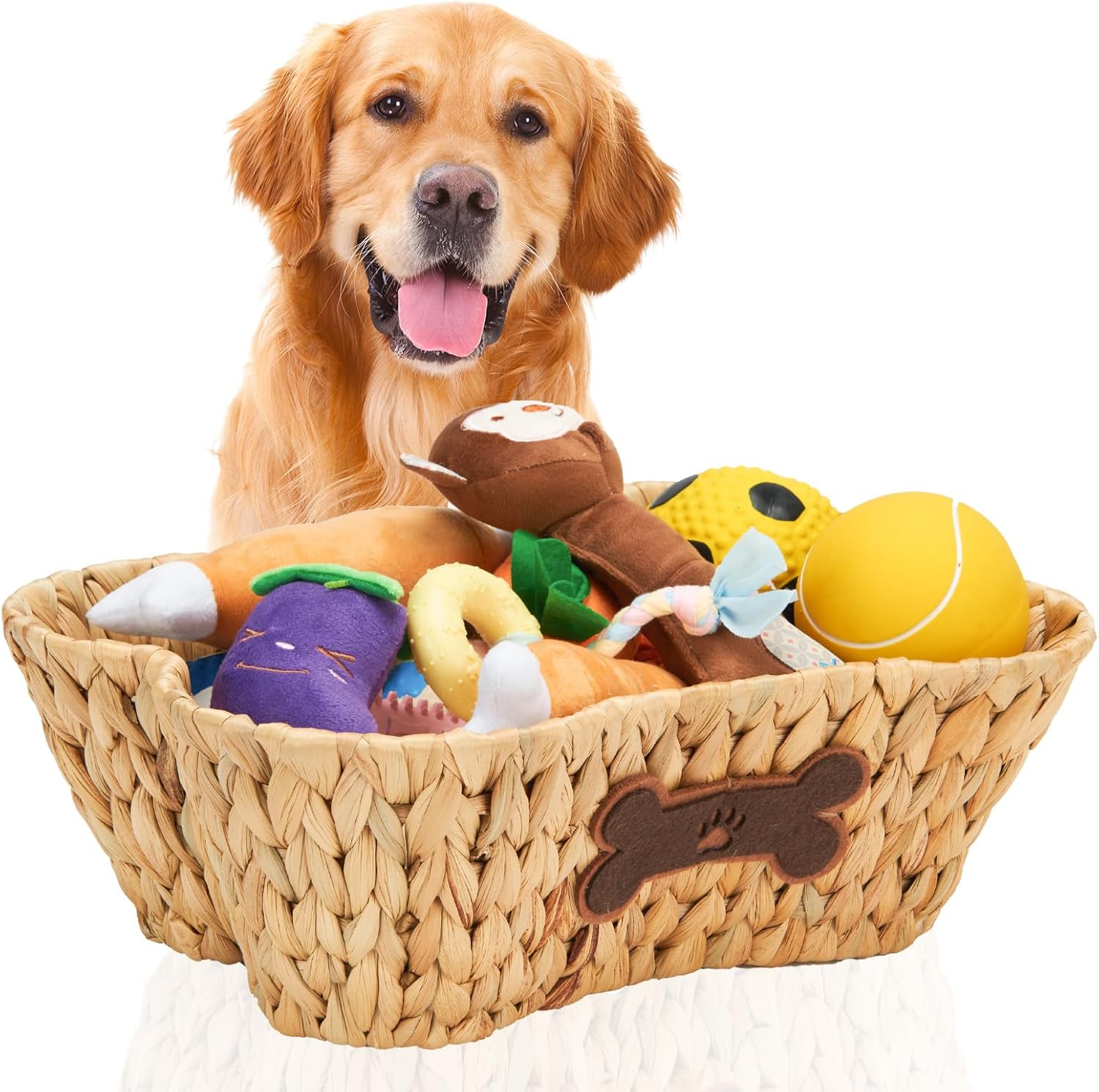 ELONG HOME Wicker Basket for Pet Toys, 2 Pack Stylish and Natural Dog and Cat Toy Basket, Dog Storage Organizer with Bone Shape