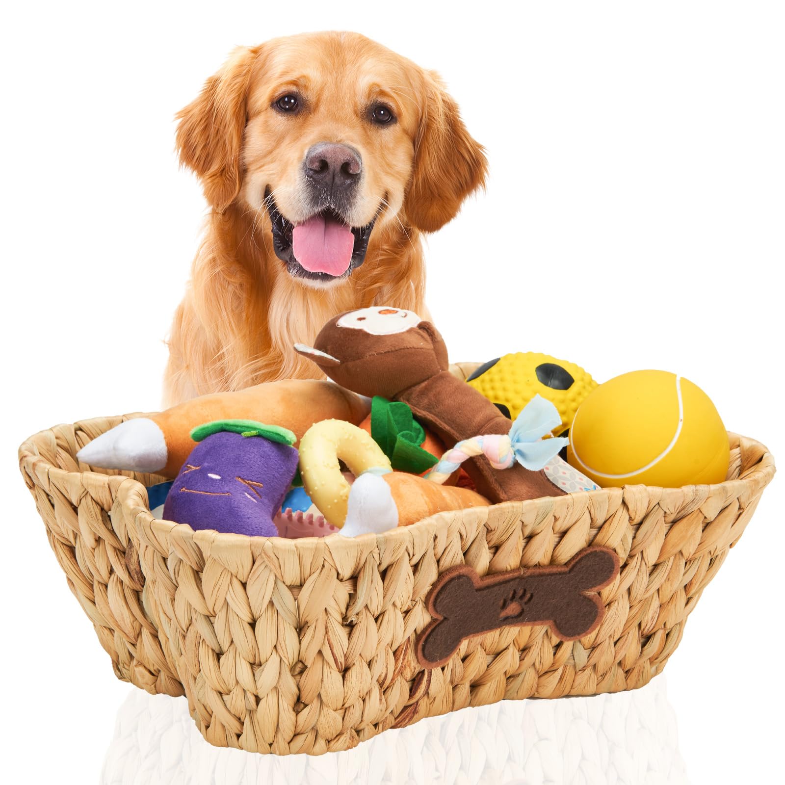 ELONG HOME Wicker Basket for Pet Toys, 2 Pack Stylish and Natural Dog and Cat Toy Basket, Dog Storage Organizer with Bone Shape