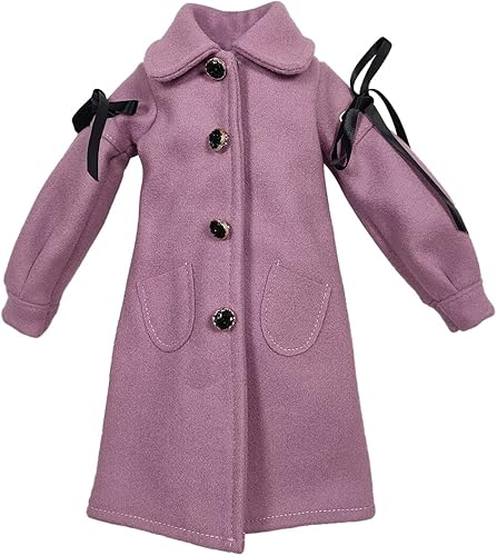 Miniatura 2 de Proudoll Conjunto de ropa de muñeca BJD de 13  Abrigo morado elegante hecho a mano, boina, vestido, peluca, bolsa de cuero y tacón alto, compatible