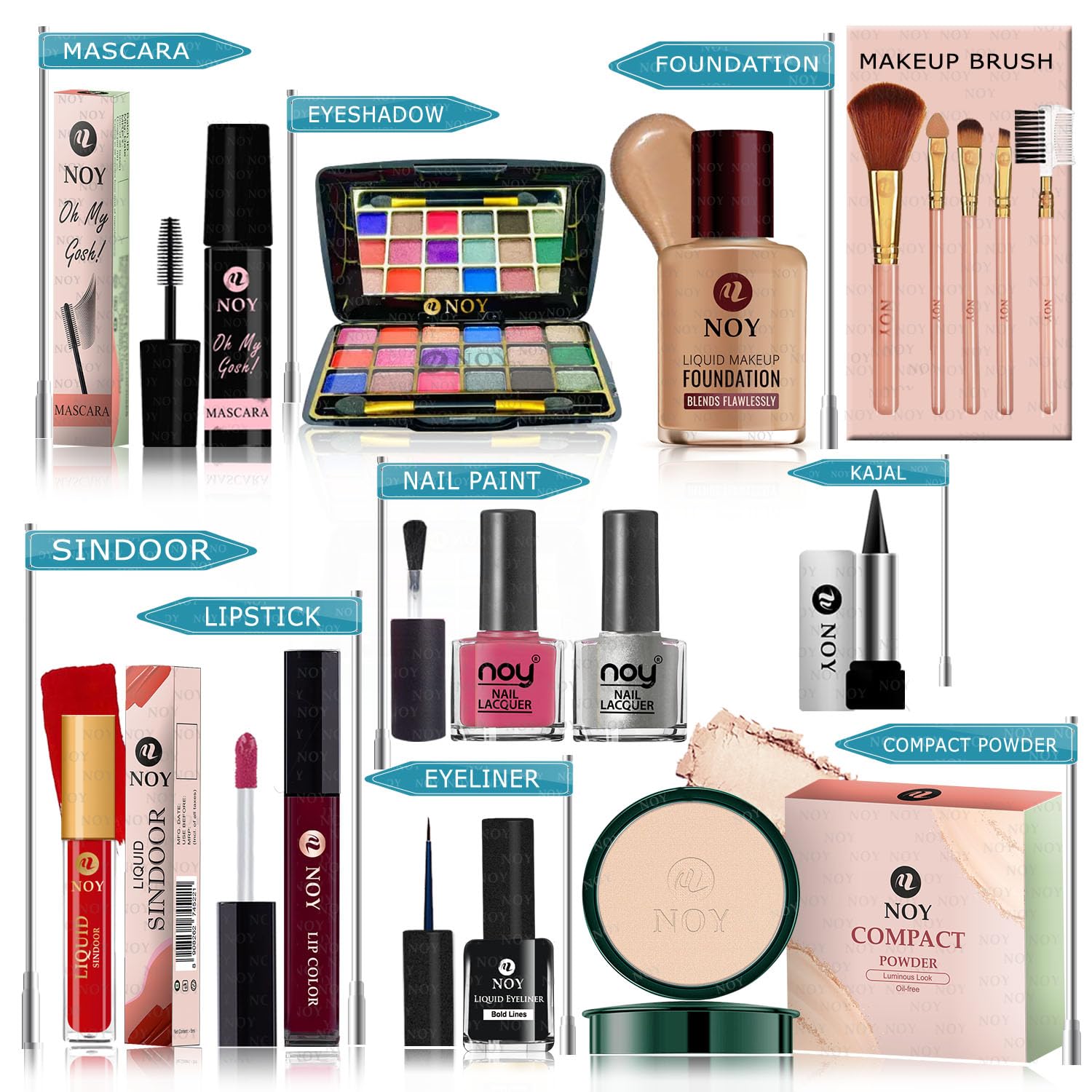 NOY Makeup Kit Combo Luxe- Luxurious Pairing For Exquisite Glamour (Kit-15 Pcs) #YN251