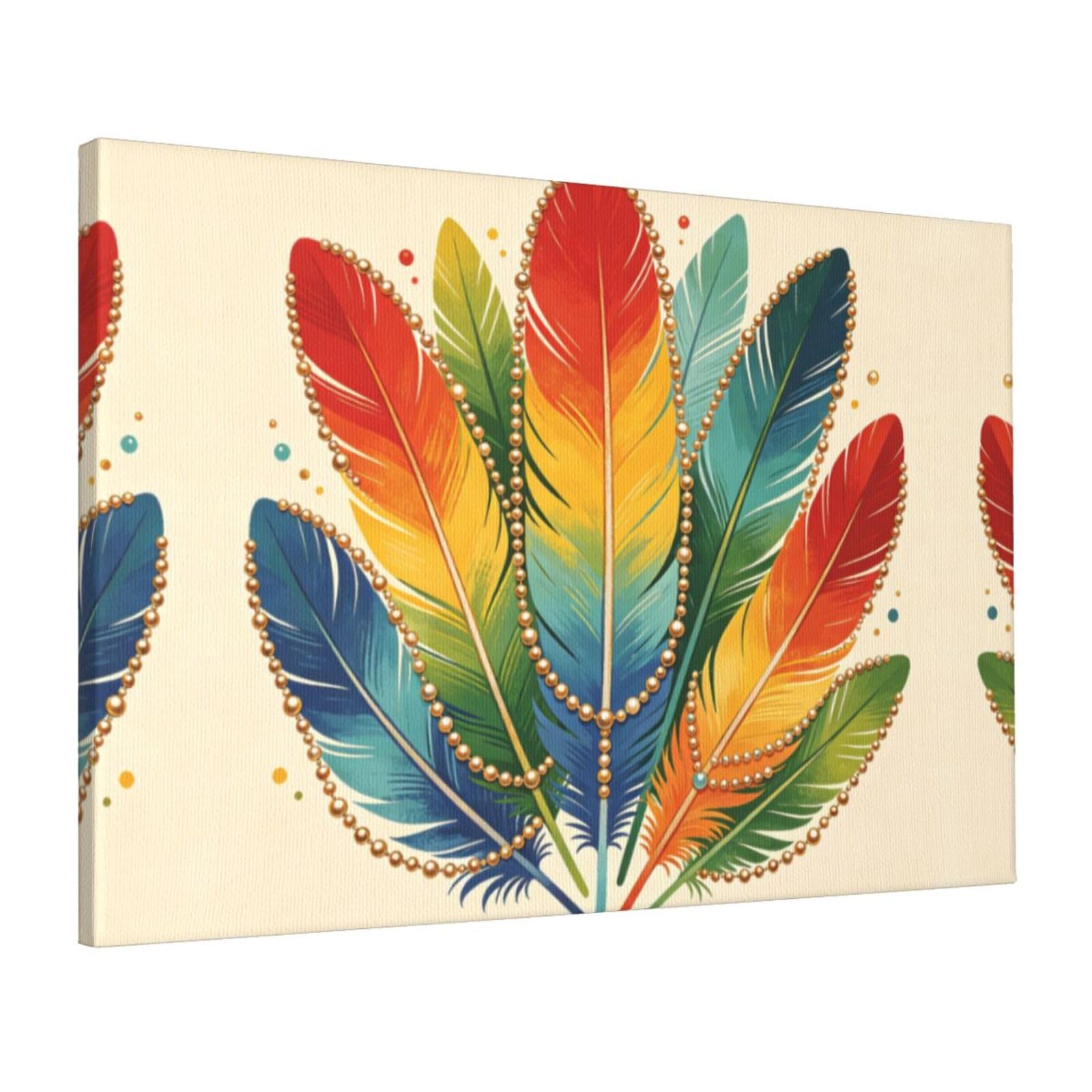 CNTDBU Color Feather Layer Canvas Wall Art 16x24 Inch-Large Modern Painting Print for Living Room, Framed Ready to Hang Artwork for Bedroom