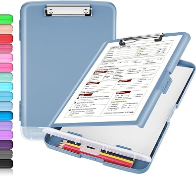 Sooez Clipboard with Storage, Clip Board 8.5 x 11 with Pen Holder, Plastic Organization Case Box for Letter Legal A4 Size Paper, Low Profile Clip, Nurses Teachers Must Haves, School & Office Supplies