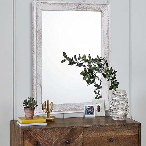 Miniatura 3 de AAZZKANG Espejo de pared negro rectangular de madera rústica, espejo colgante decorativo para baño, dormitorio, granja