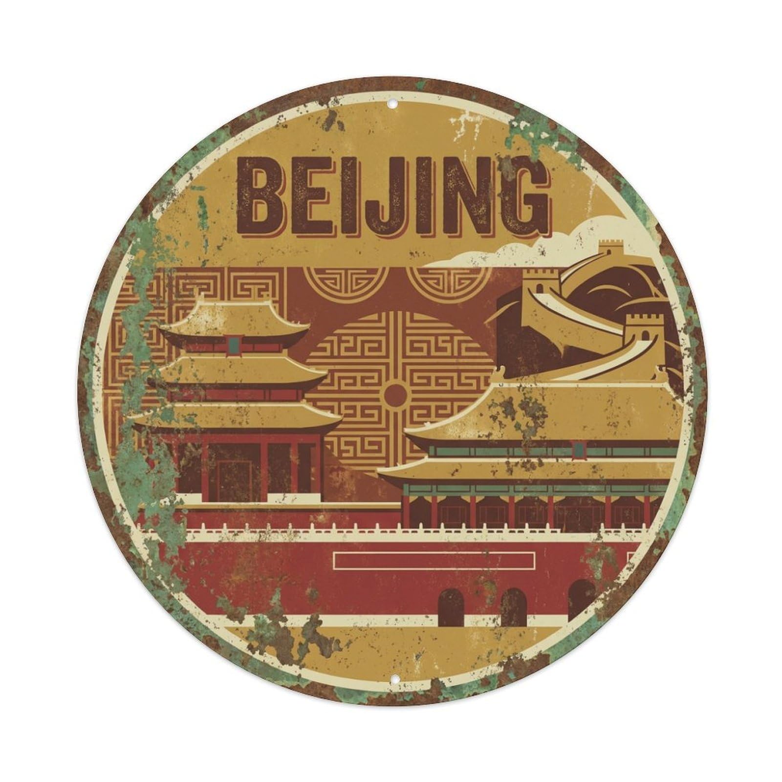Vintage Travel China Beijing Metal Tin Sign