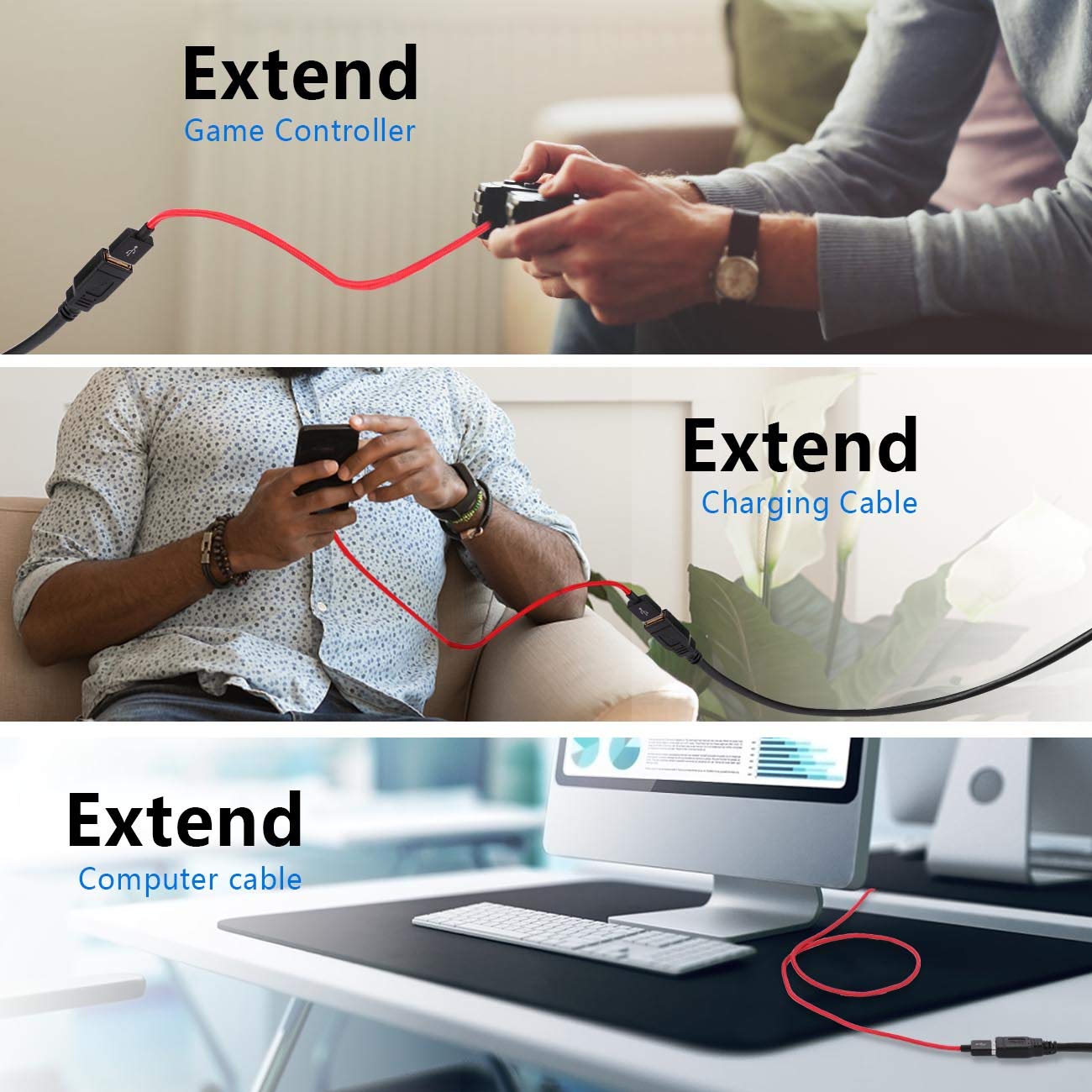Kurzes USB Verlängerungskabel 0,3M USB 3.0 Verlängerungskabel USB Verlängerungskabel für Playstation, Xbox, Oculus VR, USB Flash Drive, Kartenleser, Festplatte, Tastatur, Drucker, Kamera
