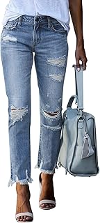 GOSOPIN Women Ripped Slim Fit Jeans Boyfriend Distressed Ankle Denim Pants