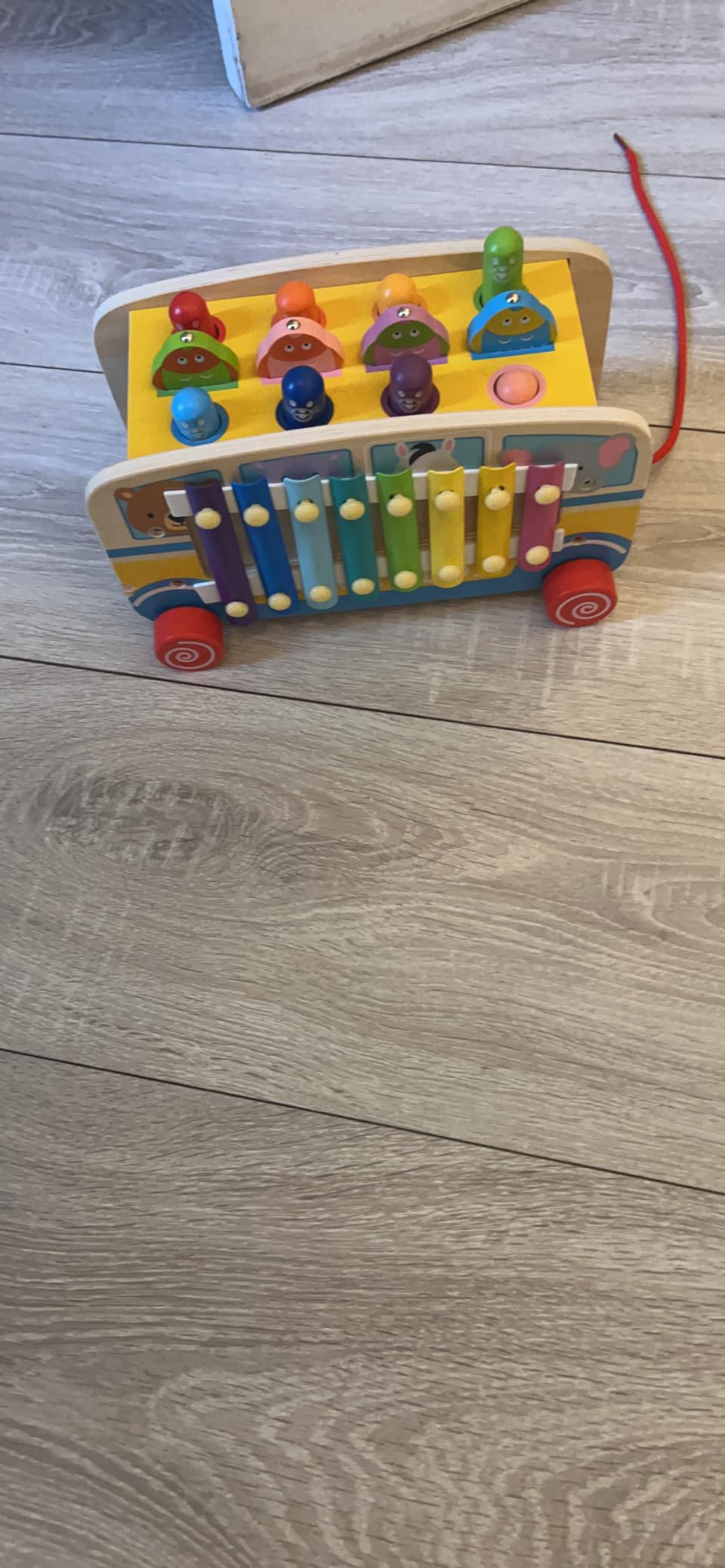 Jouet Montessori 4-en-1 Bus En Bois - Xylophone, Pêche, Tape-Taupe Et Voiture à Tirer Pour Enfants 1-7 Ans