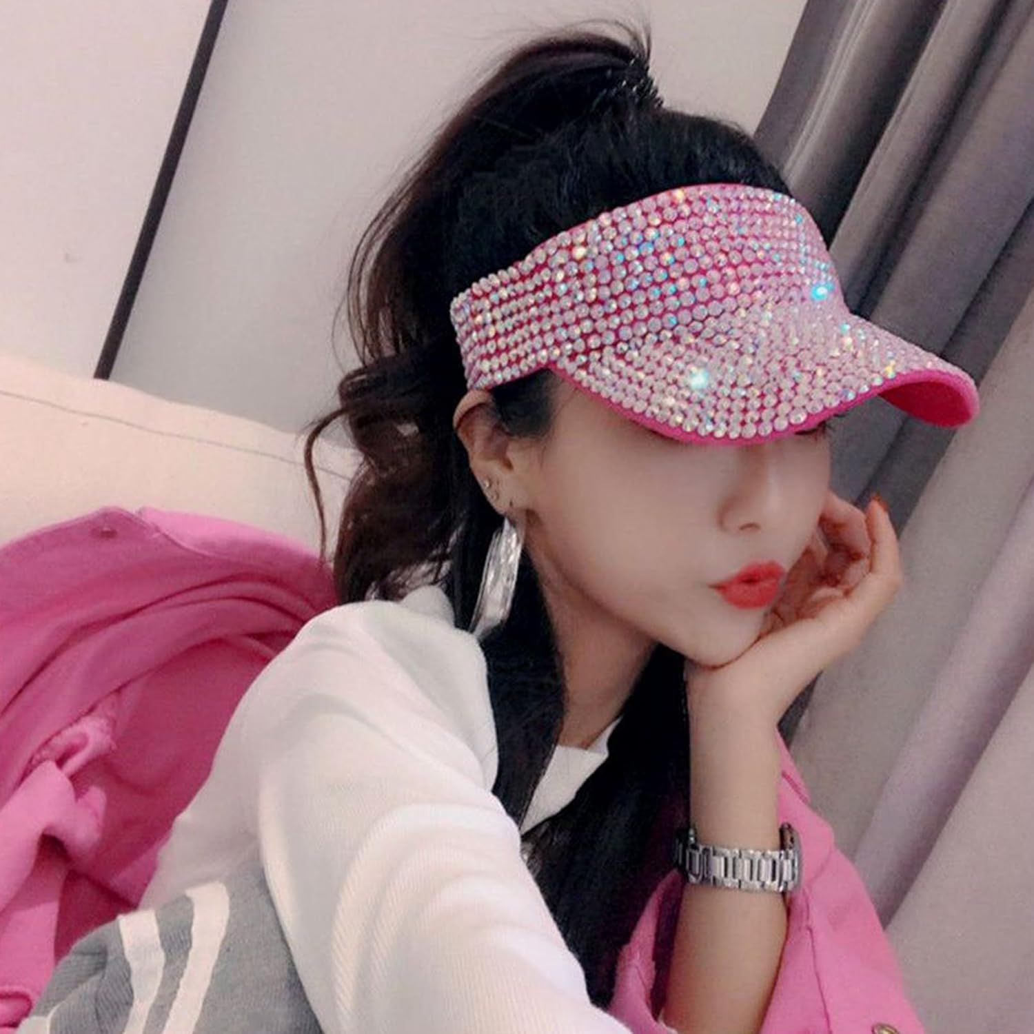 10 Pcs Bling Visor Shiny Rhinestones Sport Sun Adjustable Summer Cap Visor Caps for Women Men